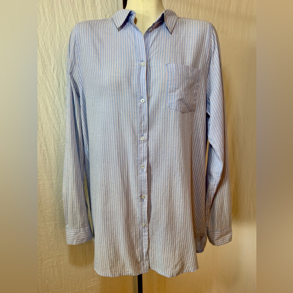 H&M Oversized Blue Striped Button Down Shirt Womens 14 Tunic